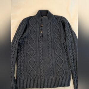 Saint James Men’s Navy Cable Knit Wool Blend Shawl Collar Sweater - Size M